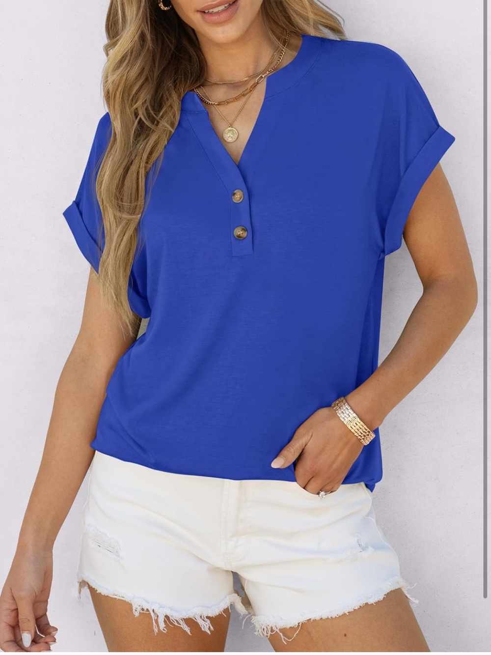 ANRABESS Short Sleeve Henley Top V Neck Dressy Casual Blouses Summer Trendy Tee - Picture 3 of 11
